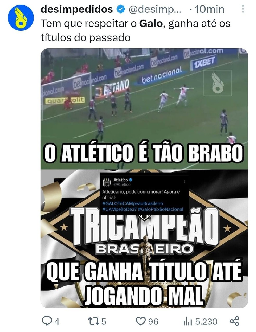 Torcedores rivais brincam com Atlético-MG por título reconhecido de 1937;  veja - Lance!