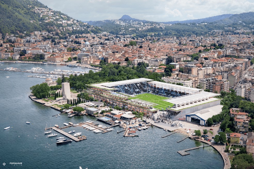 Como apresentou projeto de reforma do estádio Giuseppe Sinigaglia — Foto: Divulgação/ Como 1907