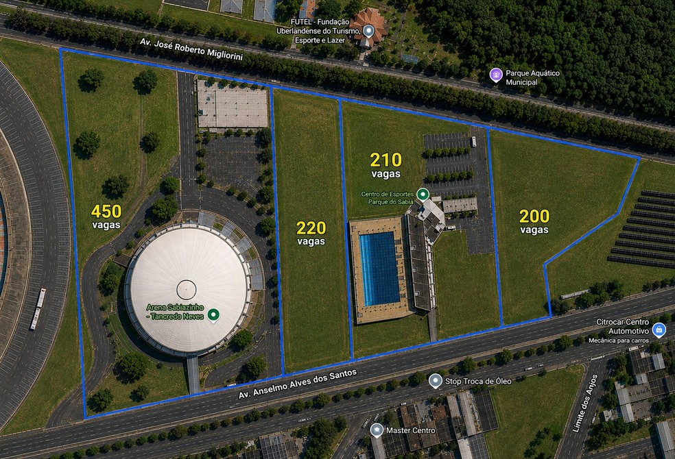Esquema de estacionamento no Parque do Sabiá em jogos do Uberlândia — Foto: Prefeitura de Uberlândia/Divulgação