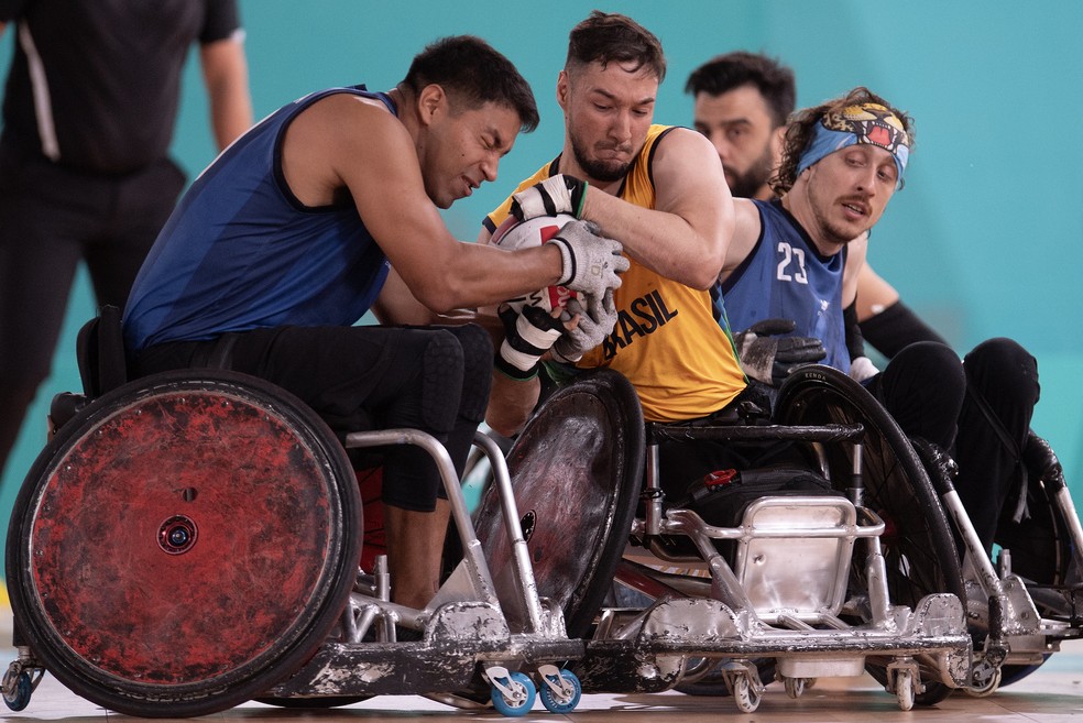 Brasil vence a Argentina no rúgbi em cadeira de rodas — Foto: Douglas Magno/CPB