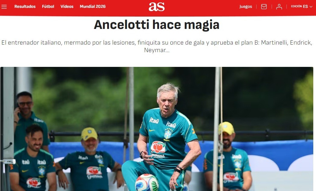 Jornal espanhol diz que Brasil "deixou de lado o jogo bonito", mas exalta Ancelotti: "É um mágico"