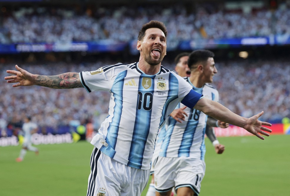 Messi comemora o gol | Argentina x Argélia - Copa do Mundo — Foto: REUTERS/Claudia Greco