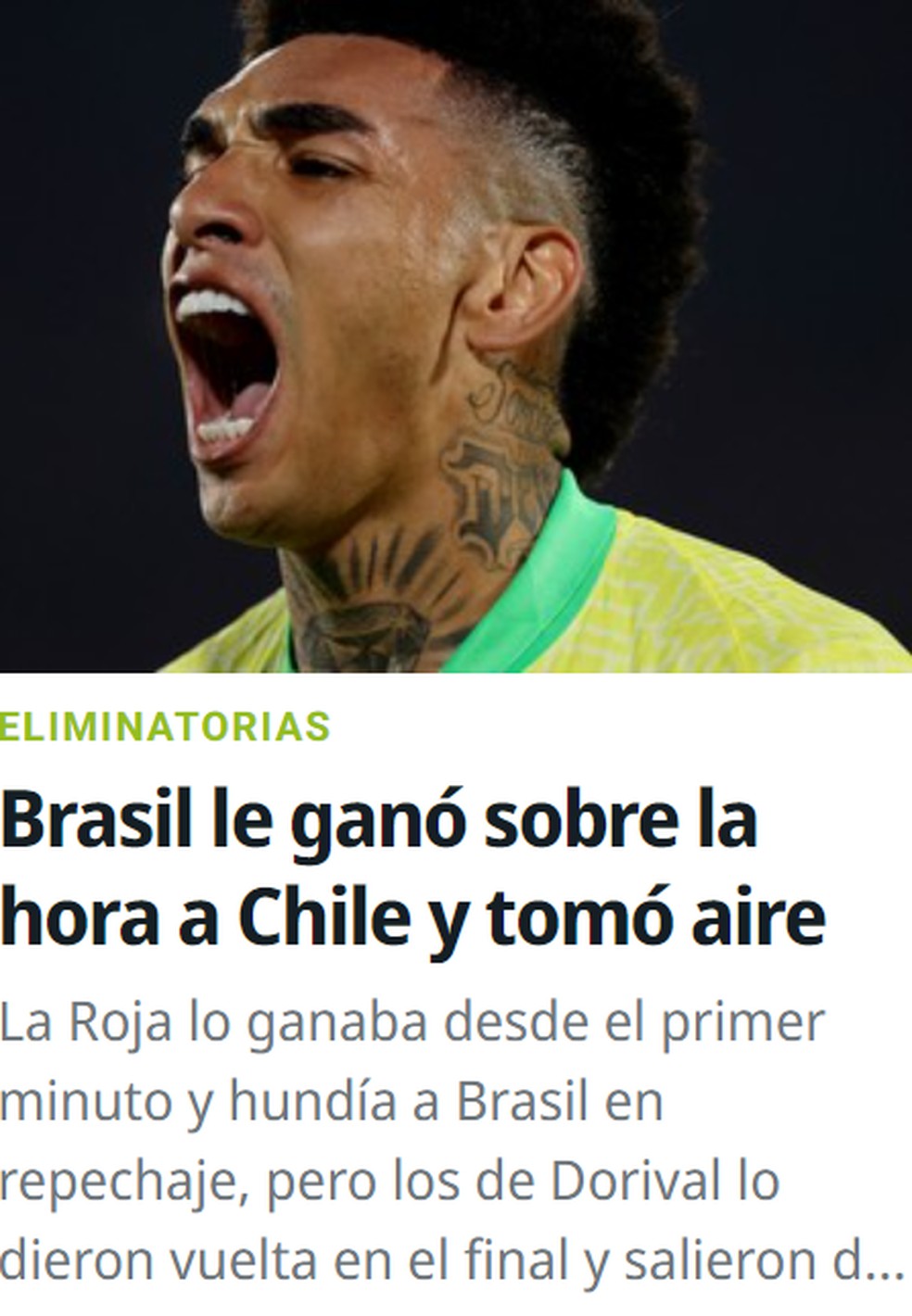 Diário Olé, da Argentina, cita respiro da seleção brasileira com vitória sobre o Chile — Foto: Reprodução