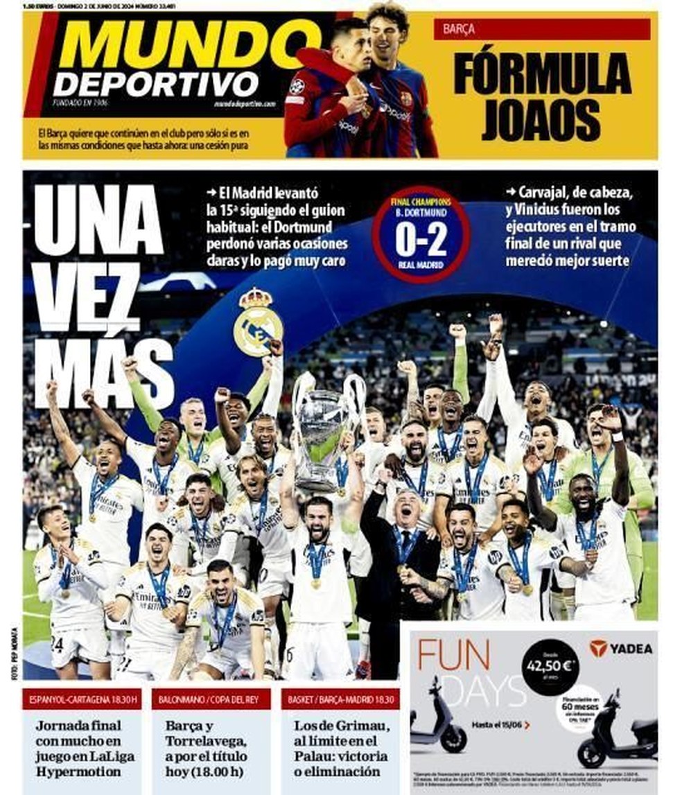 Capa do Mundo Deportivo do título do Real Madrid — Foto: Reprodução/Mundo Deportivo