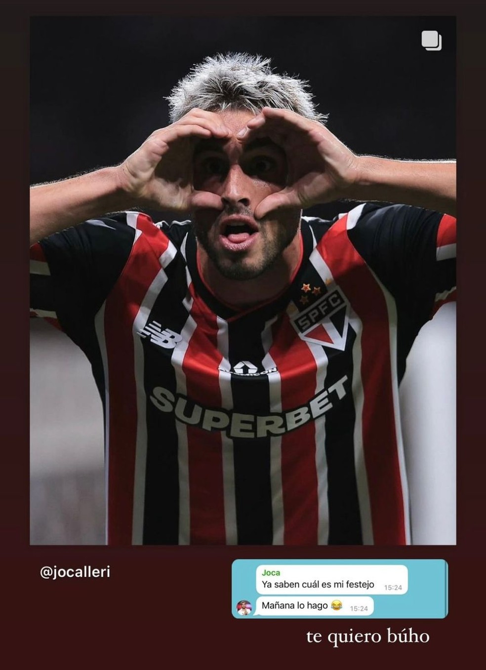 Comemoração de Calleri, do São Paulo, foi combinada com amigos — Foto: Reprodução