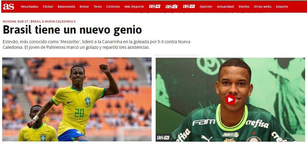 Matéria no Marca após atuação de Estêvão no Mundial Sub-17 — Foto: Reprodução