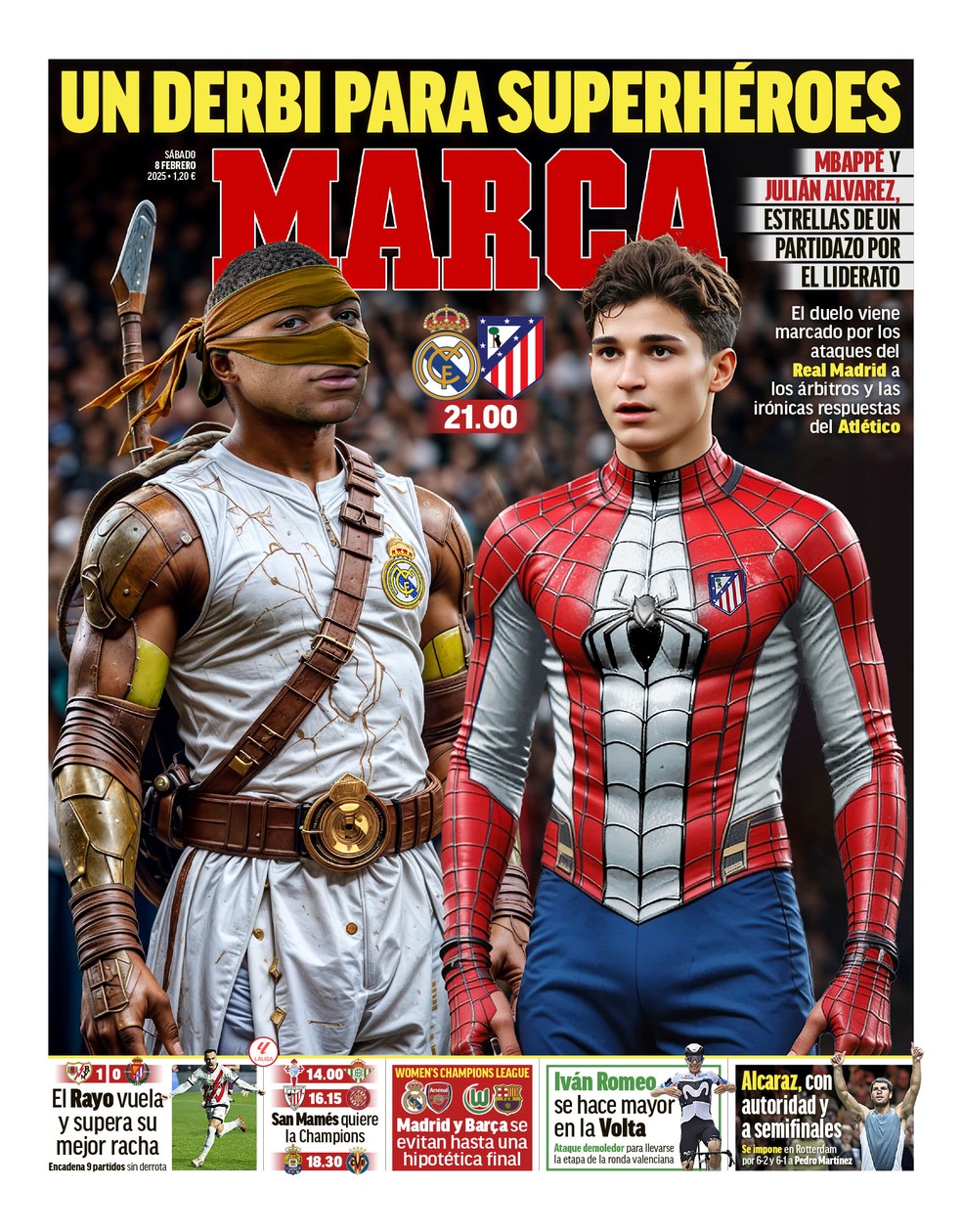 Marca destaca a Tartaruga Ninja Mbappé contra o Spider Julián Alvarez — Foto: Marca