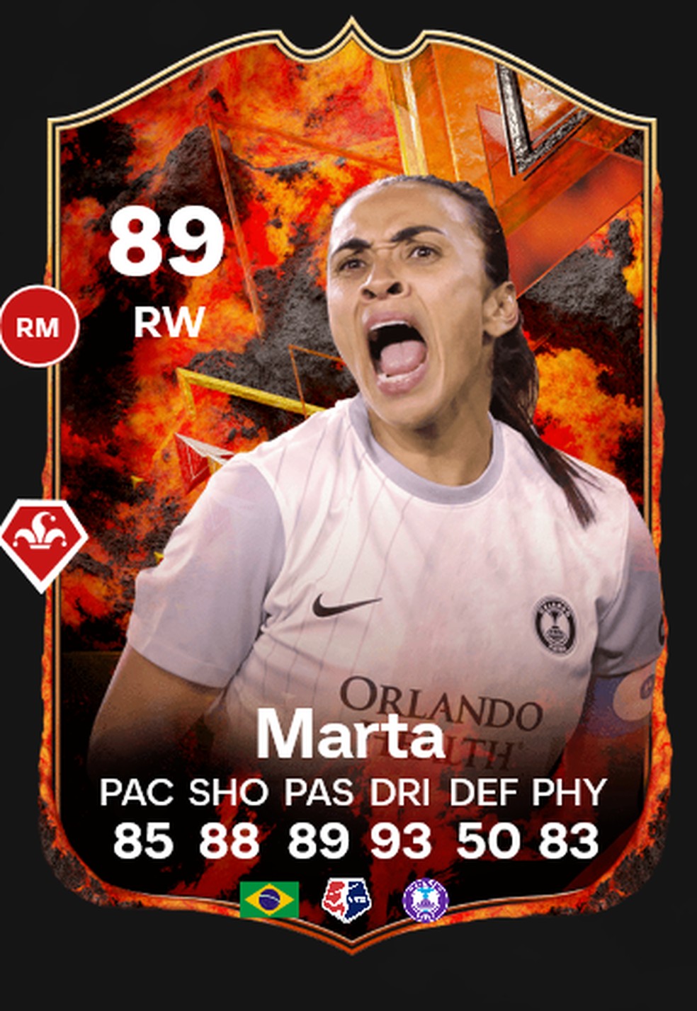 Carta fogo de Marta no Versus FC — Foto: Reprodução/FUTBIN