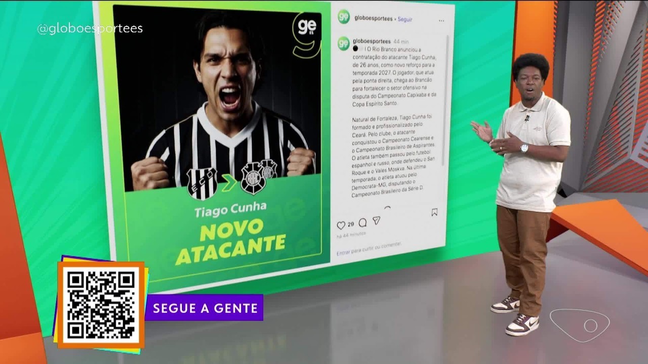 Rio Branco-ES confirma atacante Tiago Cunha, ex-Ceará e Democrata GV, para 2027