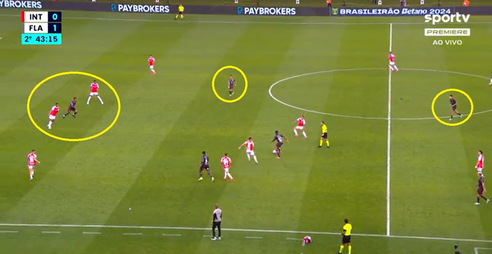 As três opções de passe que Evertton Araújo tinha no fim do jogo — Foto: Reprodução/Sportv