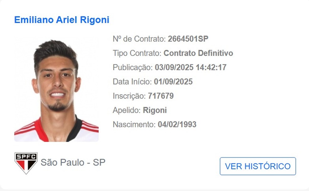 Rigoni aparece no BID da CBF e pode estrear pelo São Paulo