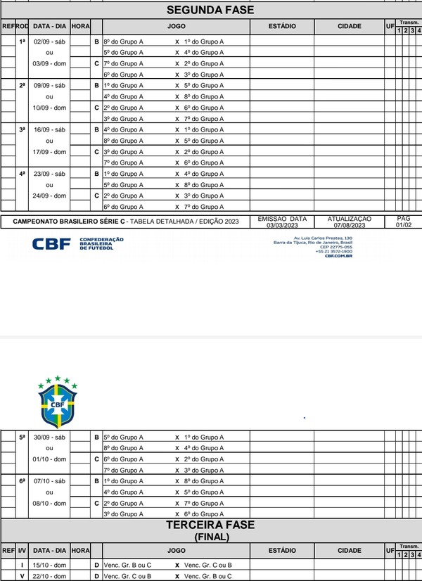Série C: CBF divulga datas e horários dos jogos da segunda fase; veja  tabela > No Ataque
