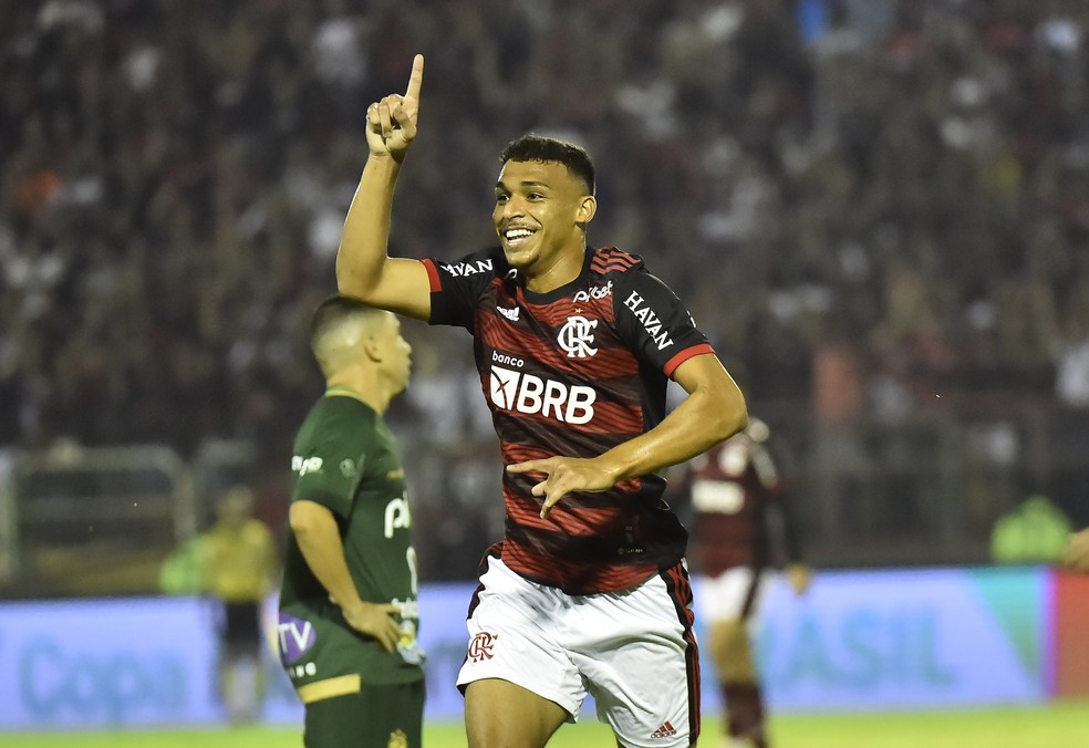 Victor Hugo comemora seu primeiro gol pelo Flamengo — Foto: André Durão