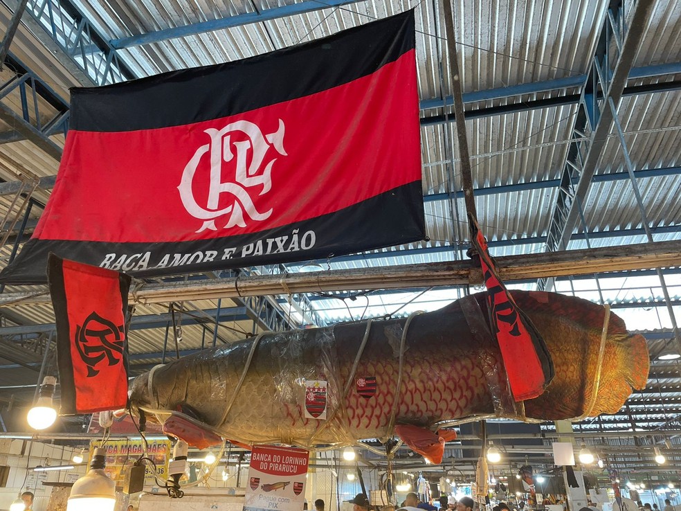 Pirarucu com a bandeira do Flamengo em Manaus — Foto: Fred Gomes
