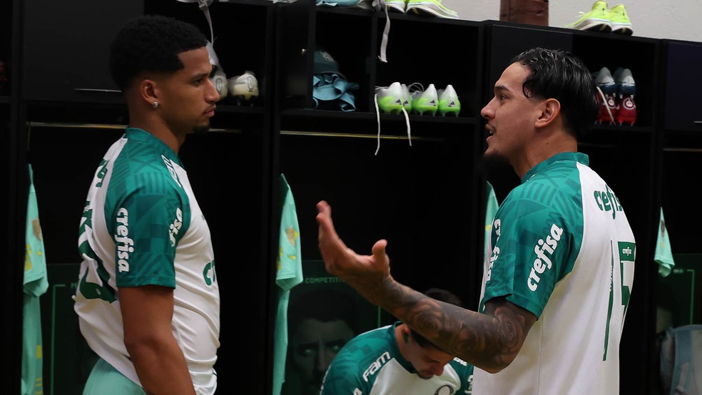 Murilo e Gustavo Gómez são os titulares da defesa do Palmeiras — Foto: Cesar Greco