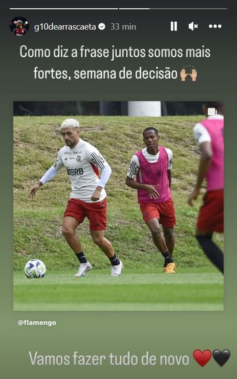 Post de Arrascaeta no Instagram antes de Fla-Flu da Copa do Brasil &mdash; Foto: Reprodu&ccedil;&atilde;o
