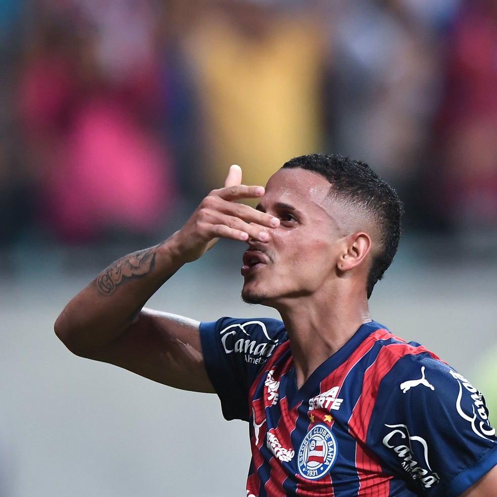 Luciano Juba jogador do Bahia durante partida no estádio Arena Fonte Nova pelo campeonato Brasileiro A 2025 — Foto: Jhony Pinho/AGIF