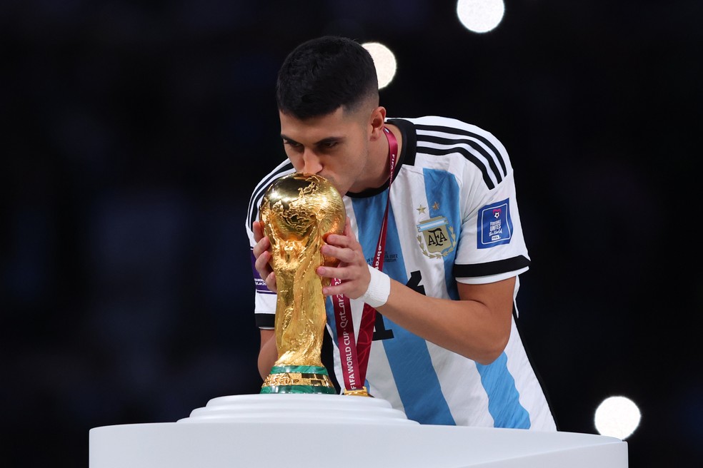 Exequiel Palacios, campeão do mundo com a Argentina — Foto: Marc Atkins/Getty Images