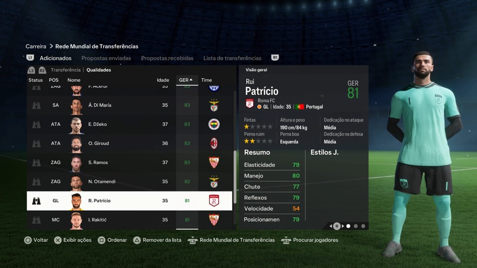 Rui Patrício no modo carreira do FC 24 — Foto: Reprodução/EA Sports