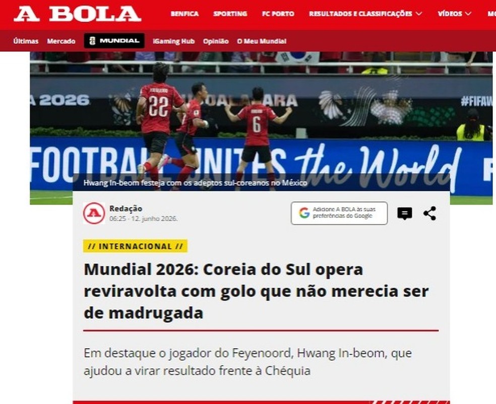 Repercussão da virada da Coreia do Sul na Copa — Foto: Reprodução