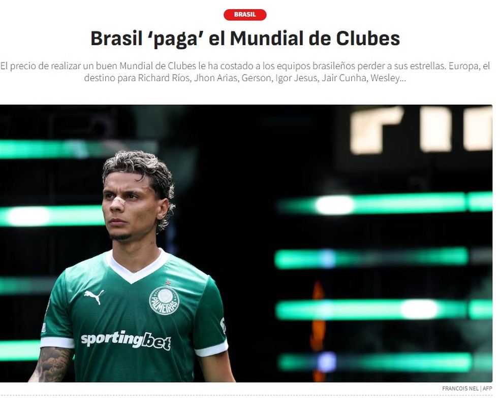 Diário As destaca saída de jogadores de times brasileiros após Copa do Mundo — Foto: Reprodução/AS