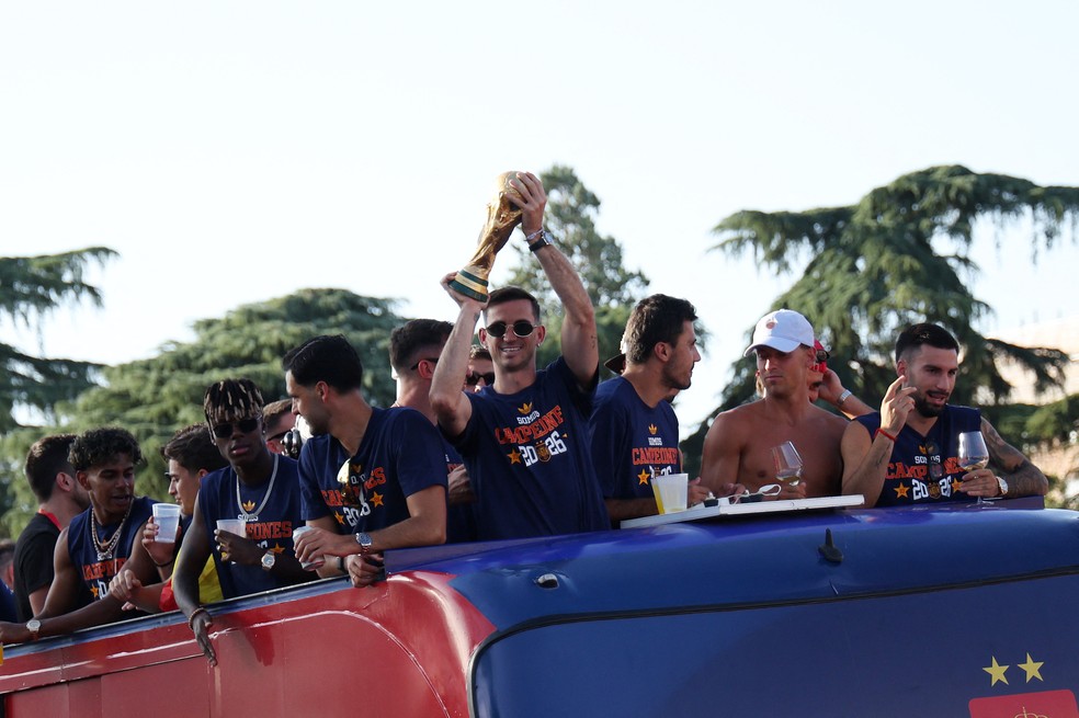 Jogadores da Espanha comemoram título da Copa do Mundo 2026 — Foto: Reuters