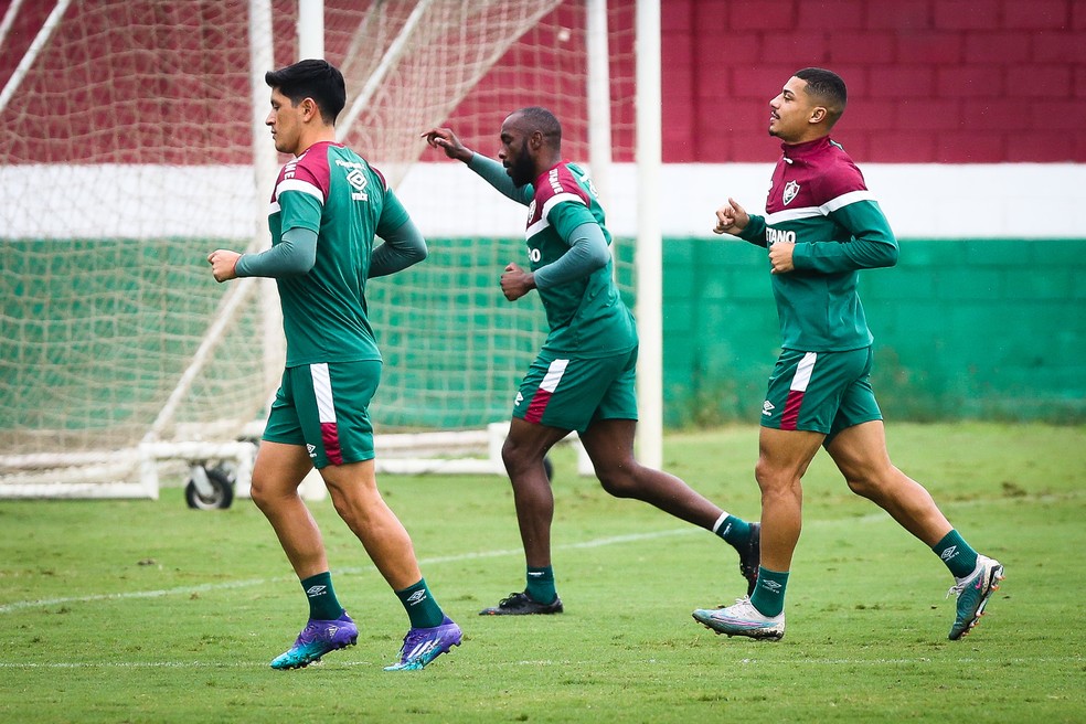 Cano, Manoel e André no treino — Foto: Marcelo Gonçalves / Fluminense FC