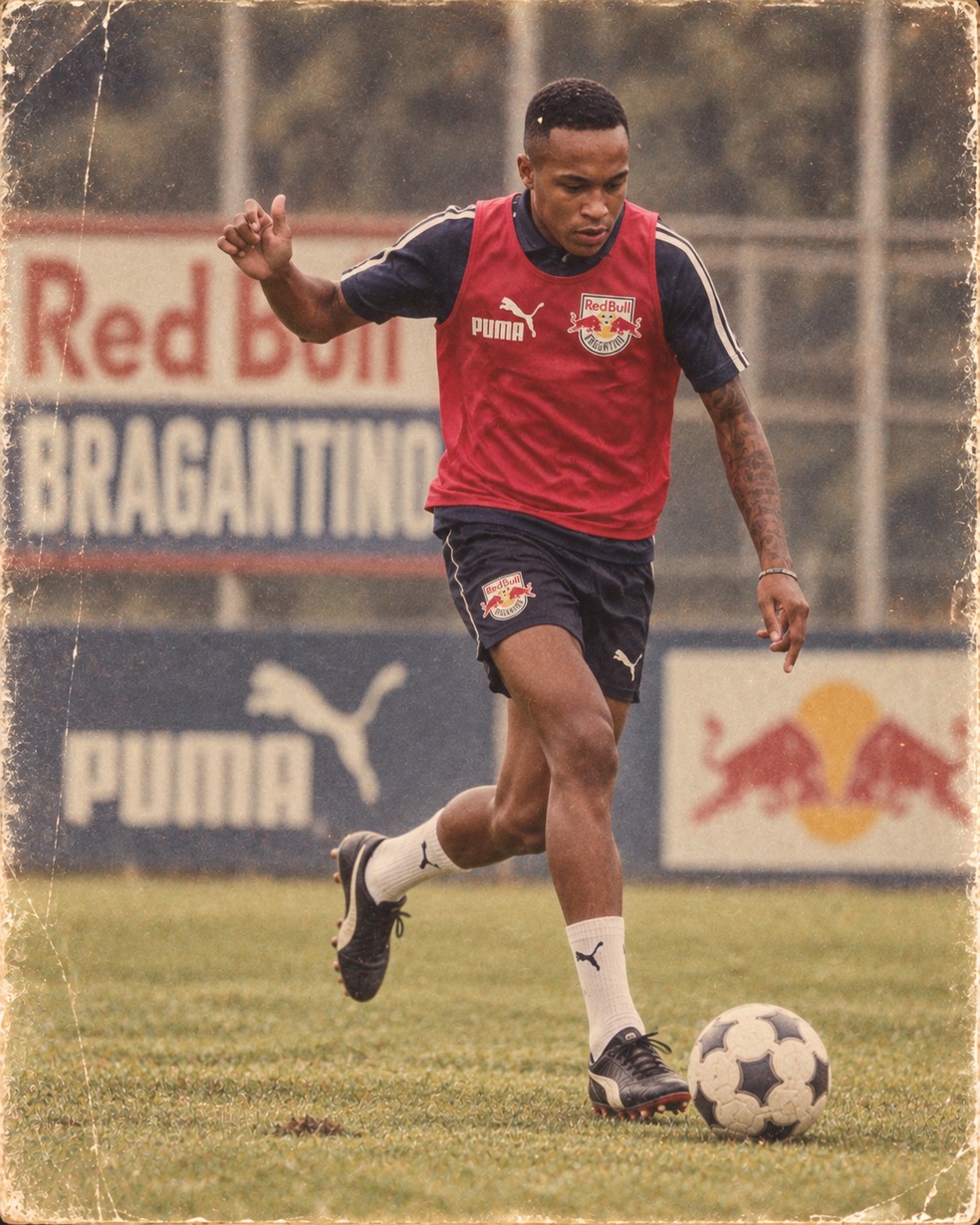 Ryan na trend dos anos 80 — Foto: Ari Ferreira/Red Bull Bragantino - Adaptação ChatGPT