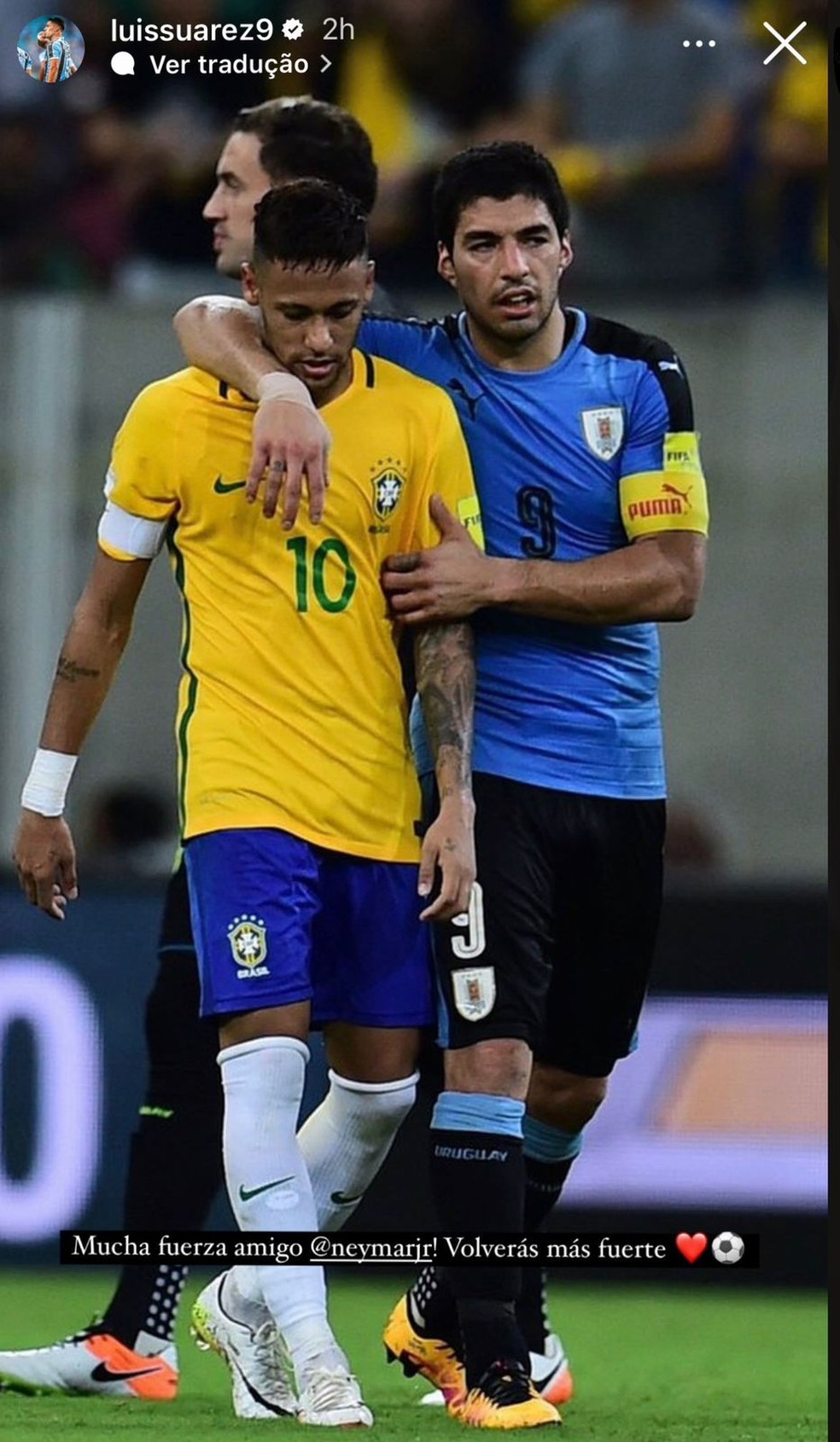 Suárez posta mensagem a Neymar nas redes sociais — Foto: Reprodução