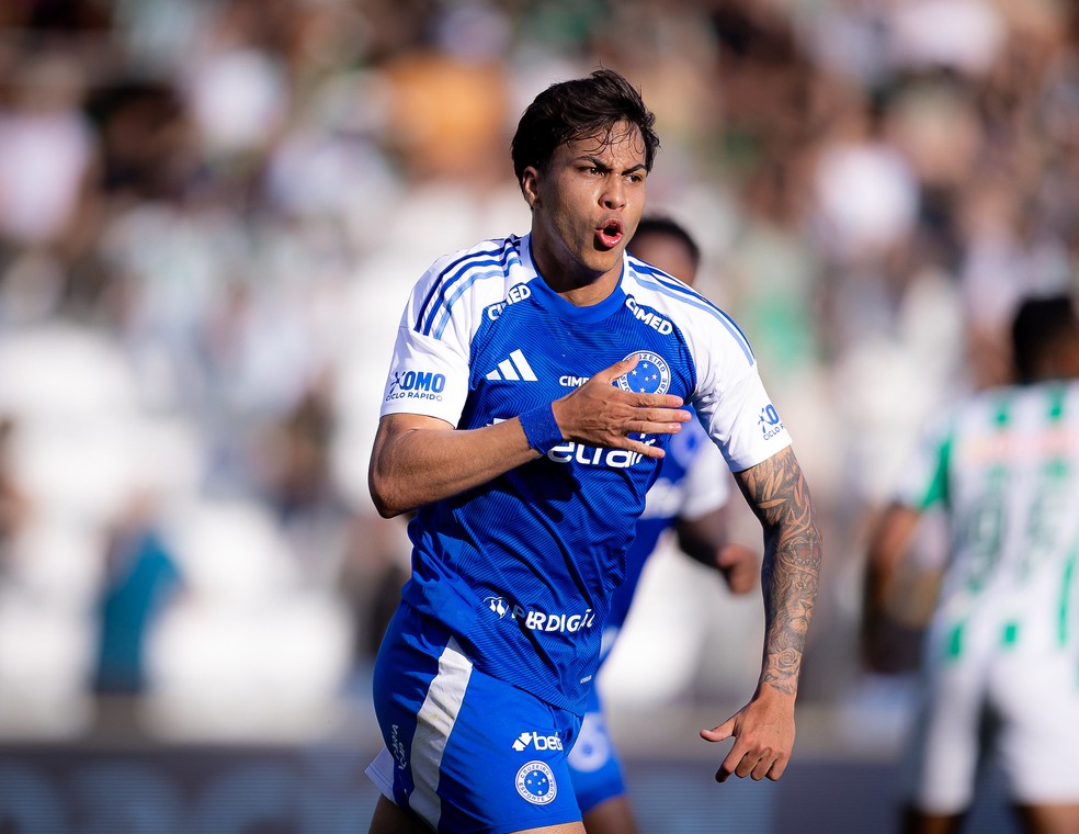 Kaio Jorge comemorando gol do Cruzeiro contra o Juventude � Foto: Lucas Bubols/Cruzeiro