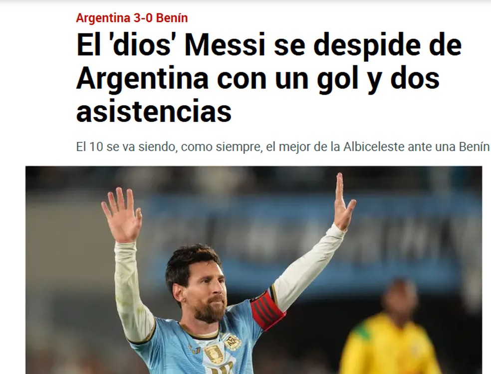 Marca, da Espanha, destaca despedida de Messi da sele��o argentina - Foto: Reprodu��o