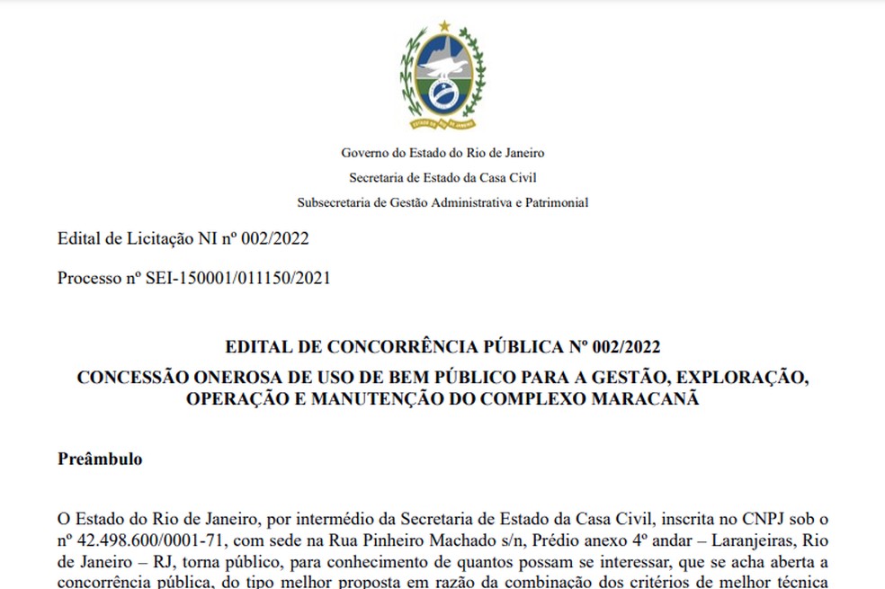 Edital do Maracanã — Foto: Reprodução