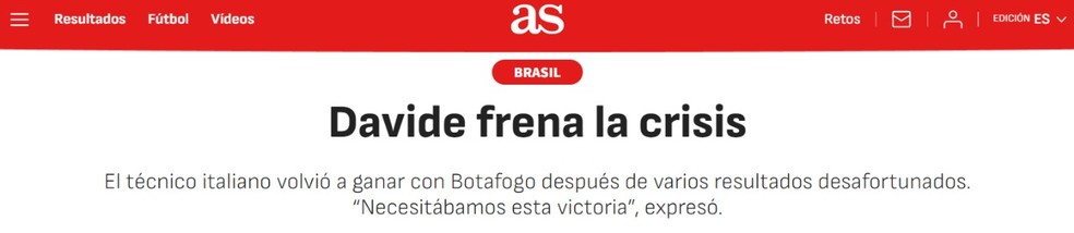 Davide é destaque na mídia espanhola após vitória sobre Atlético-MG — Foto: Reprodução