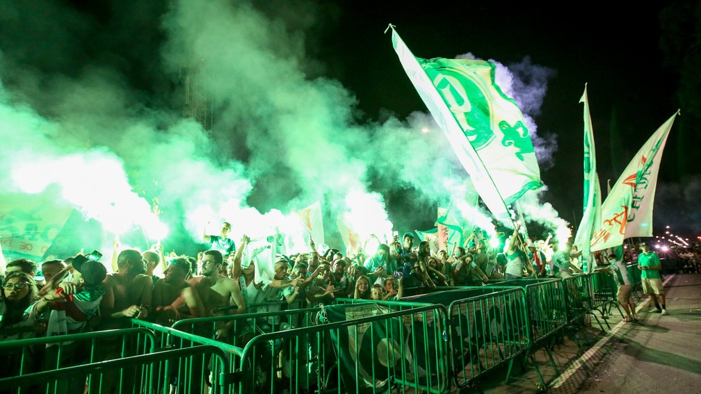 Festa na madrugada: jogadores do Palmeiras são recebidos por torcida no CT