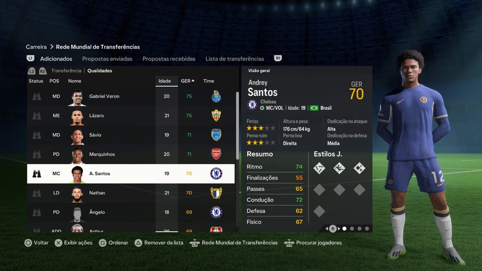 Andrey Santos no modo carreira do EA FC 24 — Foto: Reprodução/EA Sports