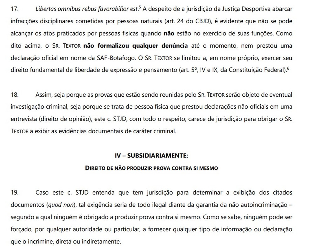 Carta de John Textor ao STJD — Foto: Reprodução