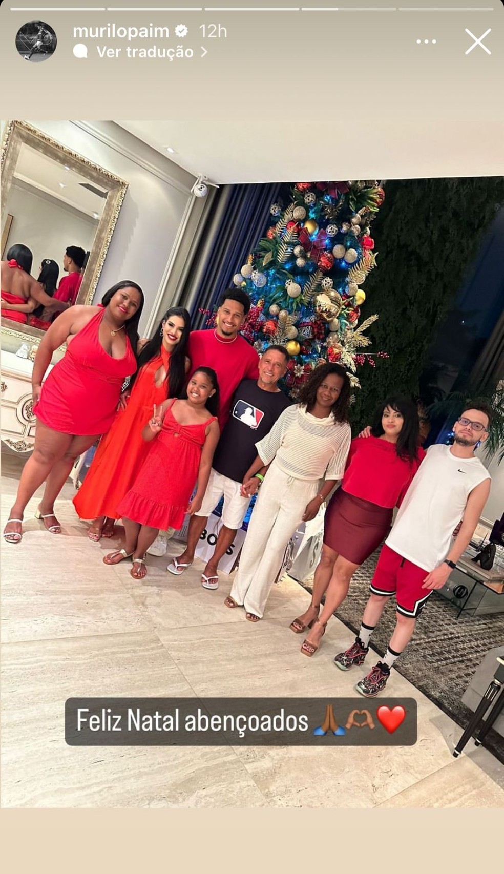 Murilo, do Palmeiras, com a família no Natal — Foto: Reprodução