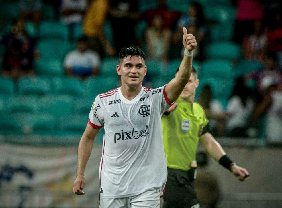 Alcaraz comemora gol em Bahia x Flamengo — Foto: Jhony Pinho/AGIF
