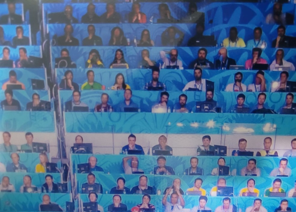 Parte da cabine de imprensa que acompanha o 7 a 1 da Alemanha sobre o Brasil — Foto: Arquivo pessoal