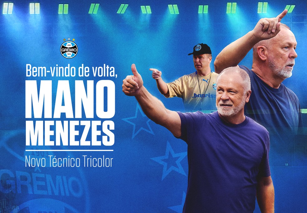 Anúncio Grêmio Mano Menezes técnico — Foto: Divulgação / Grêmio FBPA