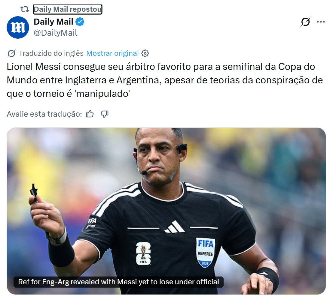 Jornais da Inglaterra repercutem árbitro da semifinal da Copa: "Messi consegue o seu favorito"