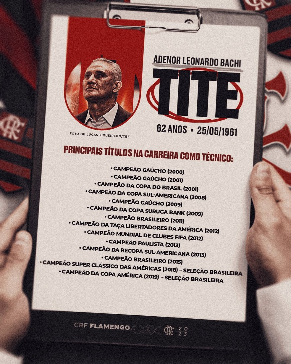 Confira os principais títulos que Tite conquistou pelo Flamengo — Foto: Divulgação/Flamengo