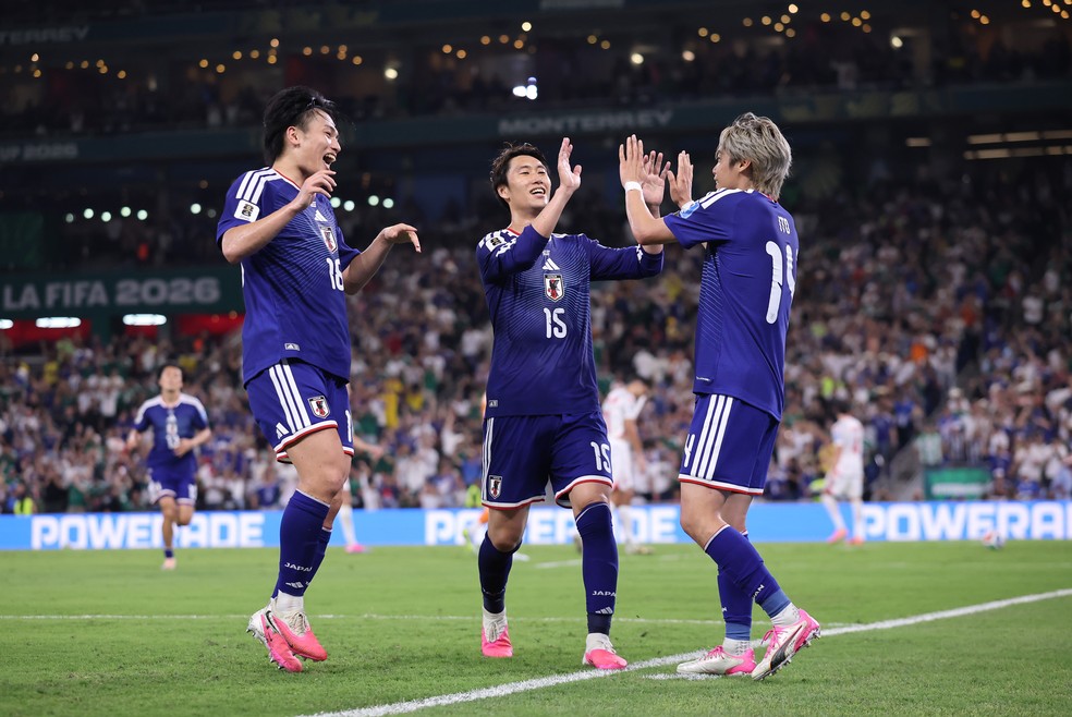Comemoração de gol do Japão na Copa do Mundo de 2026 — Foto: Hector Vivas - FIFA/FIFA via Getty Images