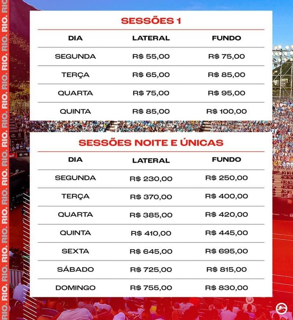 Tabela de preços do Rio Open em 2025 — Foto: Reprodução/Rio Open