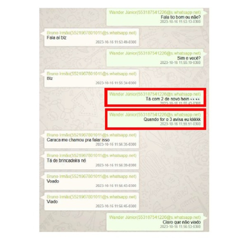 Trocas de mensagens entre Bruno Henrique e o irmão embasaram denúncia contra o atacante — Foto: Reprodução