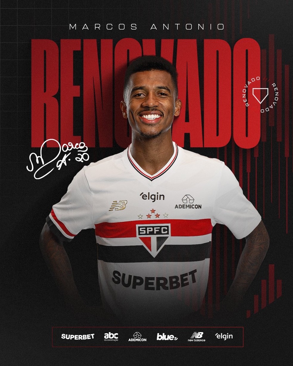 São Paulo anuncia a renovação de Marcos Antônio — Foto: Divulgação