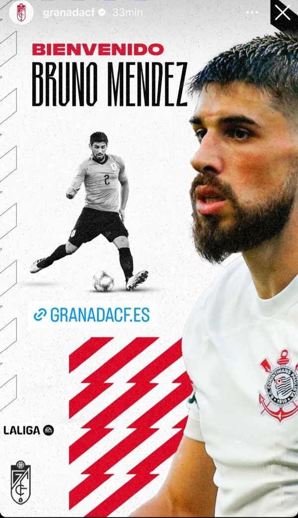 Ex-Corinthians, Bruno Méndez é anunciado pelo Granada, da Espanha