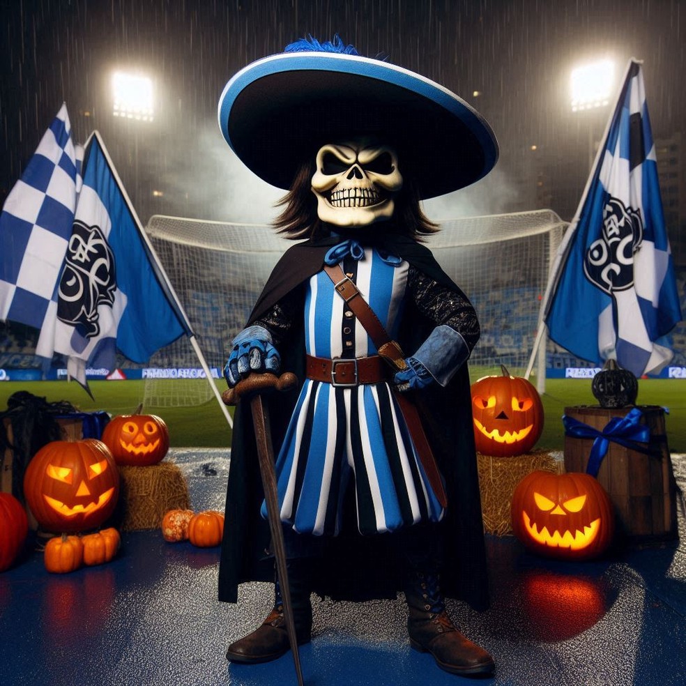 Mascote do Grêmio para o halloween criado através de inteligência artificial — Foto: Reprodução/IA