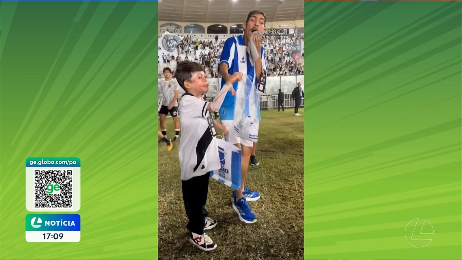 Pampam encontra menino Gui durante Vasco x Paysandu pela Copa do Brasil