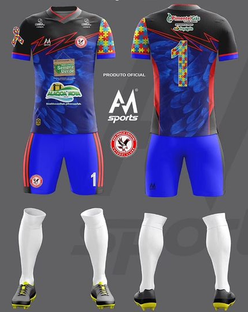 Uniforme 2 de goleiros do São Paulo Crystal, em alusão à conscientização sobre o TEA — Foto: Divulgação / São Paulo Crystal
